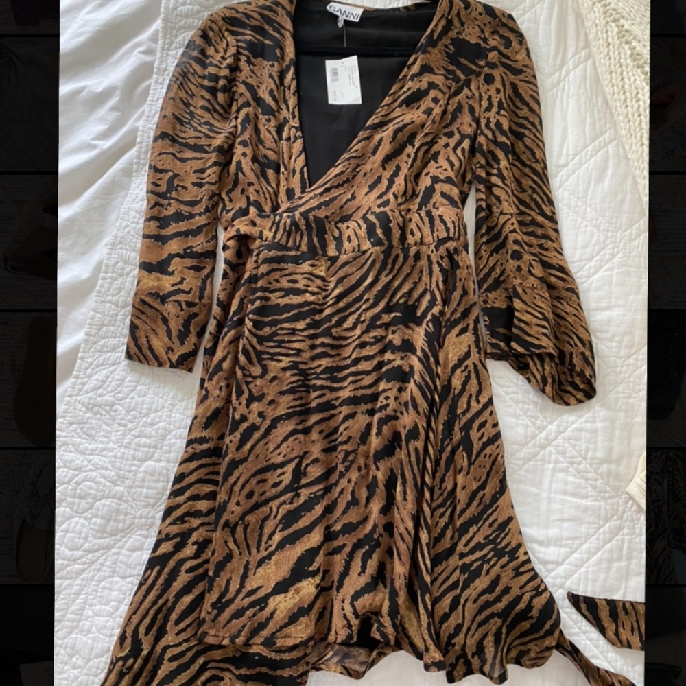 Ganni Tiger Print Wrap Dress